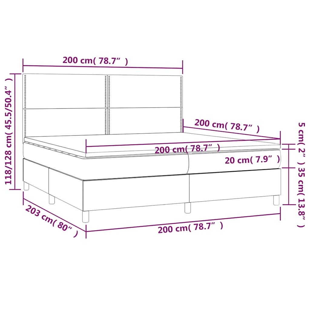Box spring postel s matrací a LED tmavě zelená 200x200 cm samet - obrázek 9