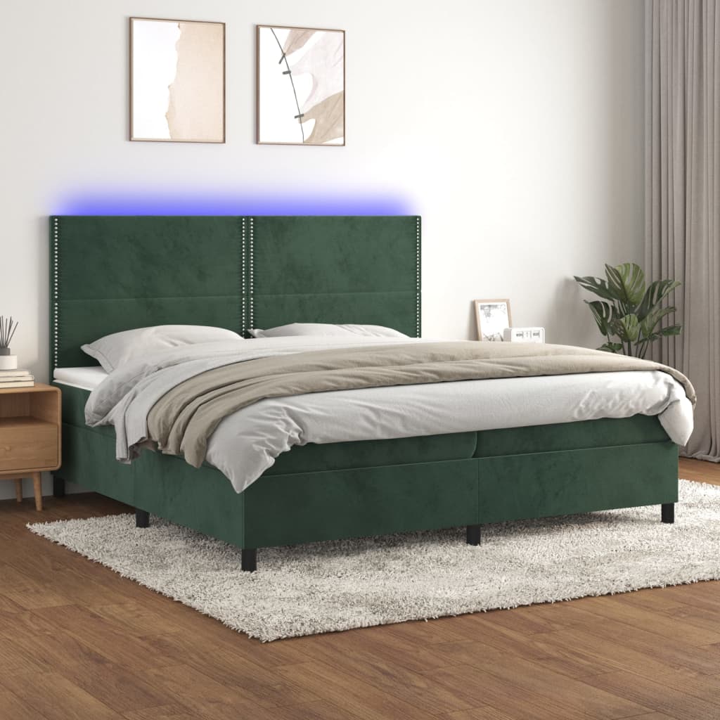 vidaXL Boxspringbett mit Matratze & LED Dunkelgrün 200x200 cm Samt