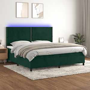 Box spring postel s matrací a LED tmavě zelená 200x200 cm samet - obrázek 1
