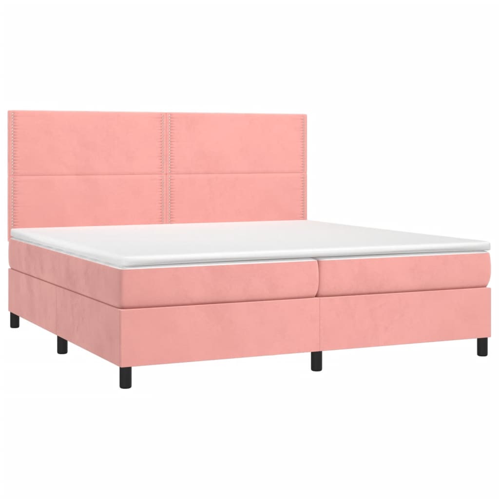 vidaXL Boxspring met matras en LED fluweel roze 200x200 cm afbeelding