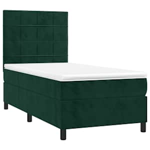 Box spring postel s matrací a LED tmavě zelená 80x200 cm samet - obrázek 3