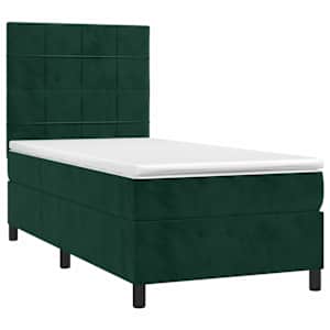 Box spring postel s matrací a LED tmavě zelená 90x190 cm samet - obrázek 3
