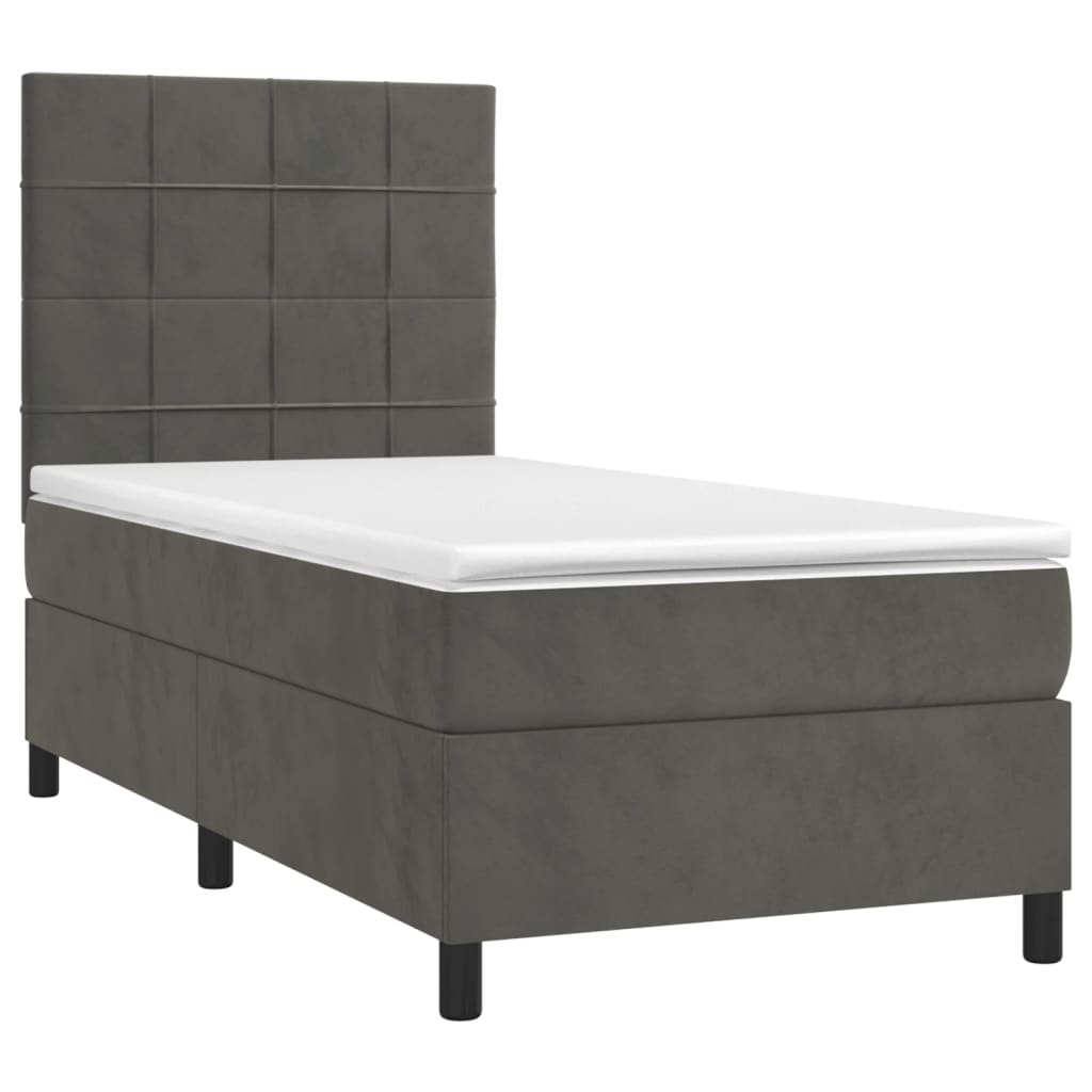 vidaXL Boxspring met matras en LED fluweel donkergrijs 90x200 cm afbeelding