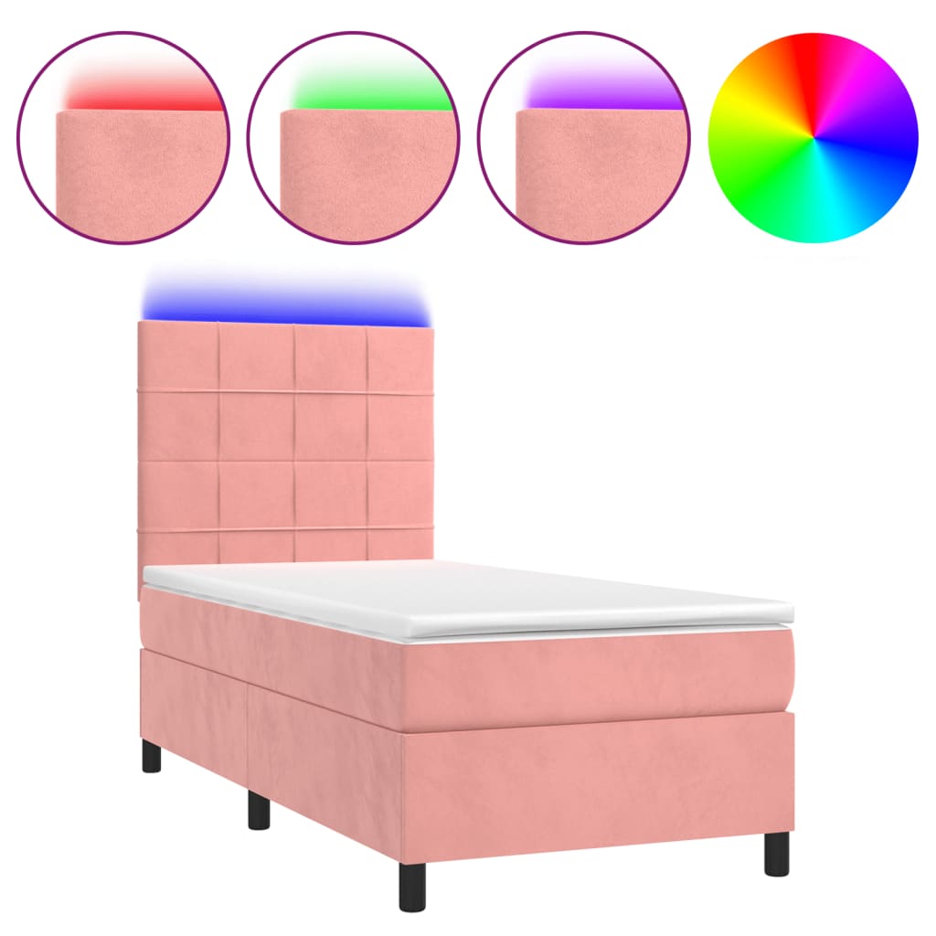 vidaXL Boxspring met matras en LED fluweel roze 90x200 cm, foto 3