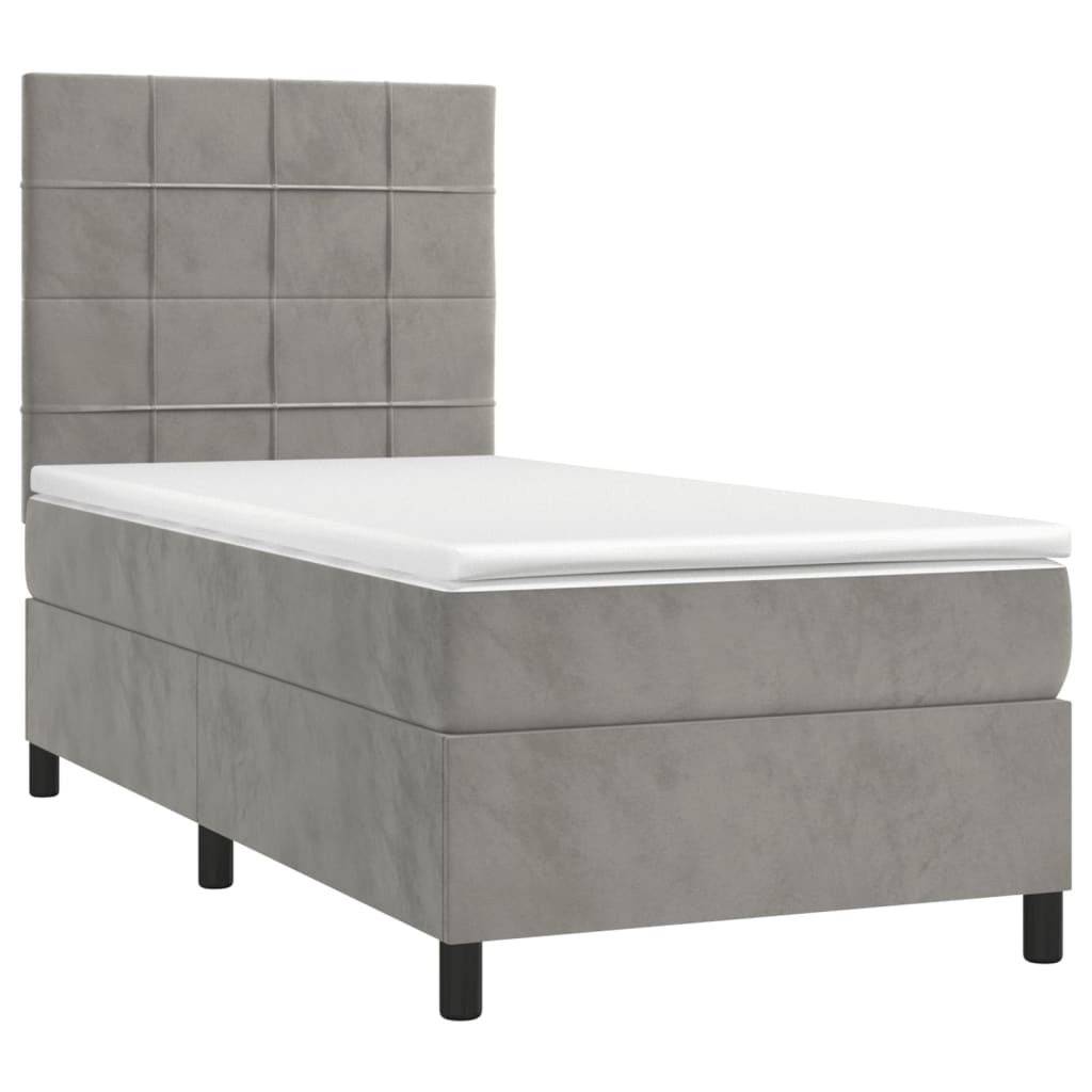 vidaXL Boxspring met matras en LED fluweel lichtgrijs 100x200 cm afbeelding