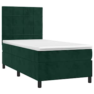 Box spring postel s matrací a LED tmavě zelená 100x200 cm samet - obrázek 3