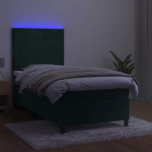 Box spring postel s matrací a LED tmavě zelená 100x200 cm samet - obrázek 4