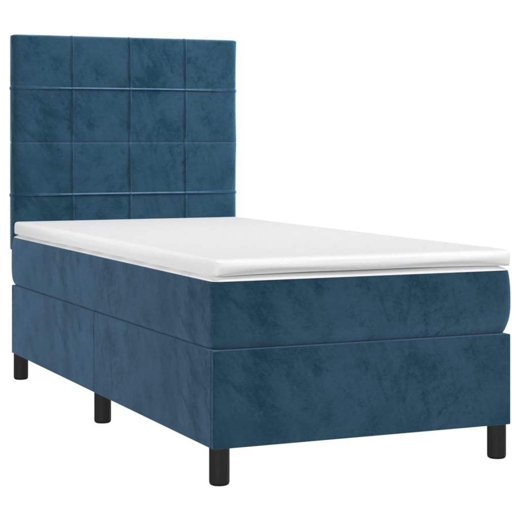vidaXL Boxspring met matras en LED fluweel donkerblauw 100x200 cm afbeelding