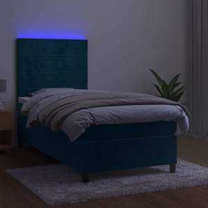 Box spring postel s matrací a LED tmavě modrá 100x200 cm samet - obrázek 4