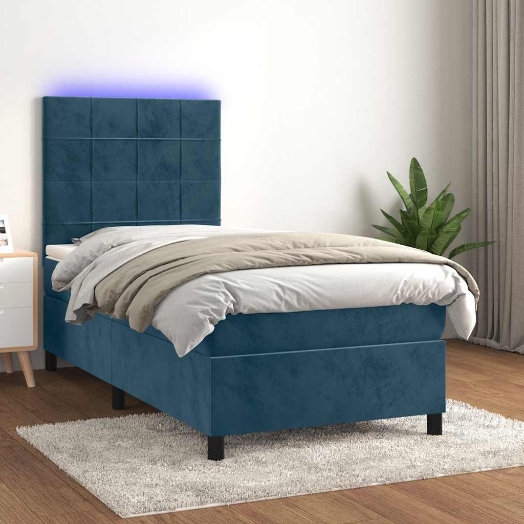 vidaXL Boxspringbett mit Matratze & LED Dunkelblau 100x200 cm Samt