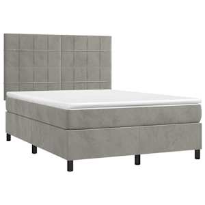 Box spring postel s matrací a LED světle šedá 140x190 cm samet - obrázek 3