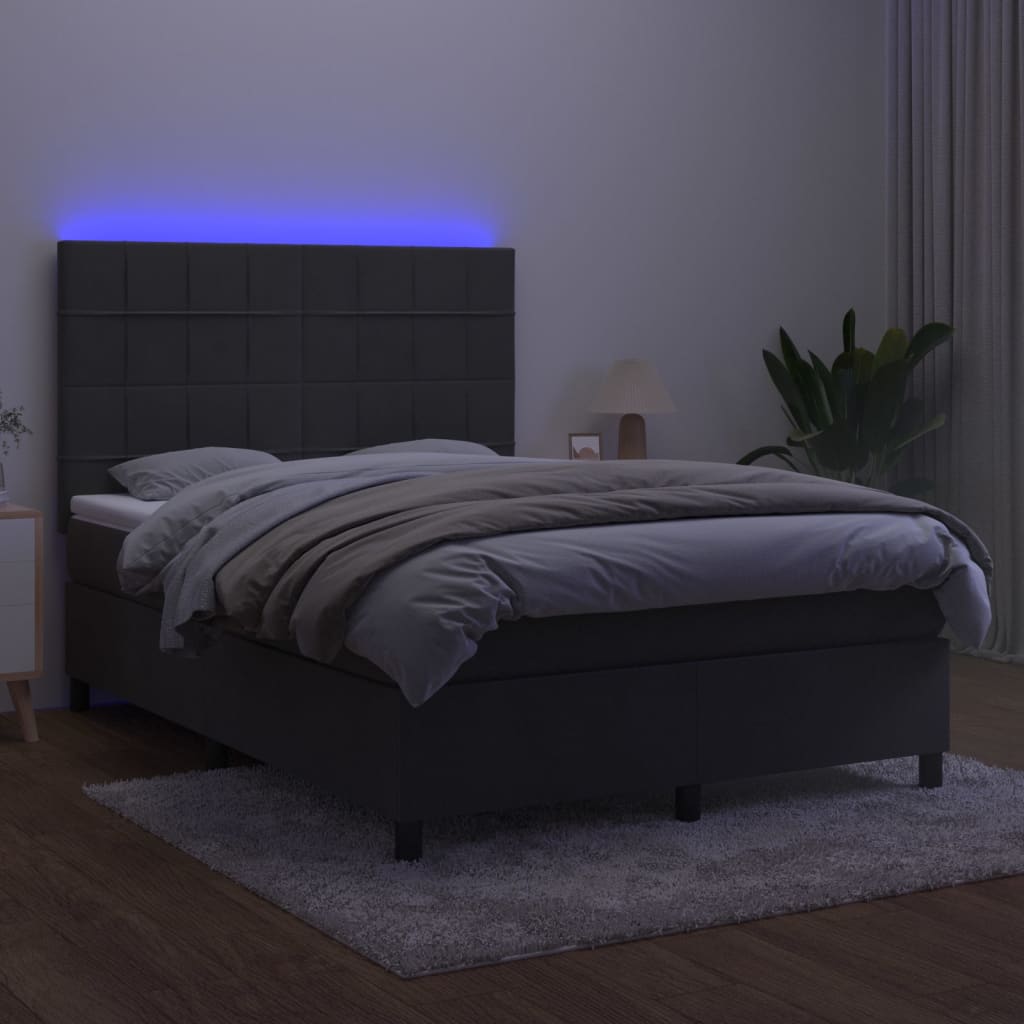 Box spring postel s matrací a LED tmavě šedá 140x190 cm samet