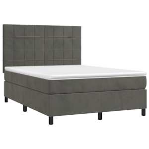 Box spring postel s matrací a LED tmavě šedá 140x190 cm samet - obrázek 3