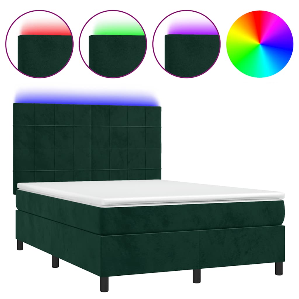 Thumbnail - vidaXL Boxspringbett mit Matratze & LED Dunkelgrün 140x190 cm Samt