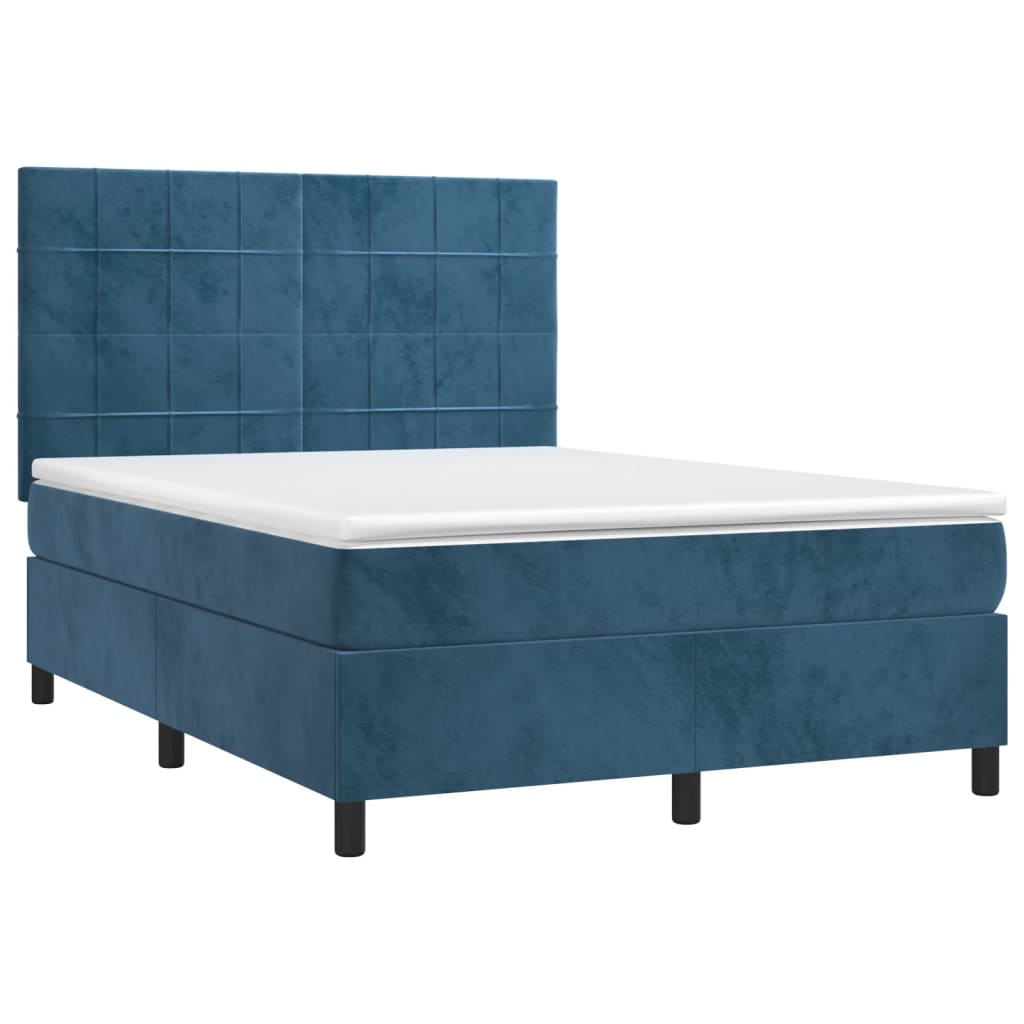 vidaXL Boxspring met matras en LED fluweel donkerblauw 140x190 cm afbeelding
