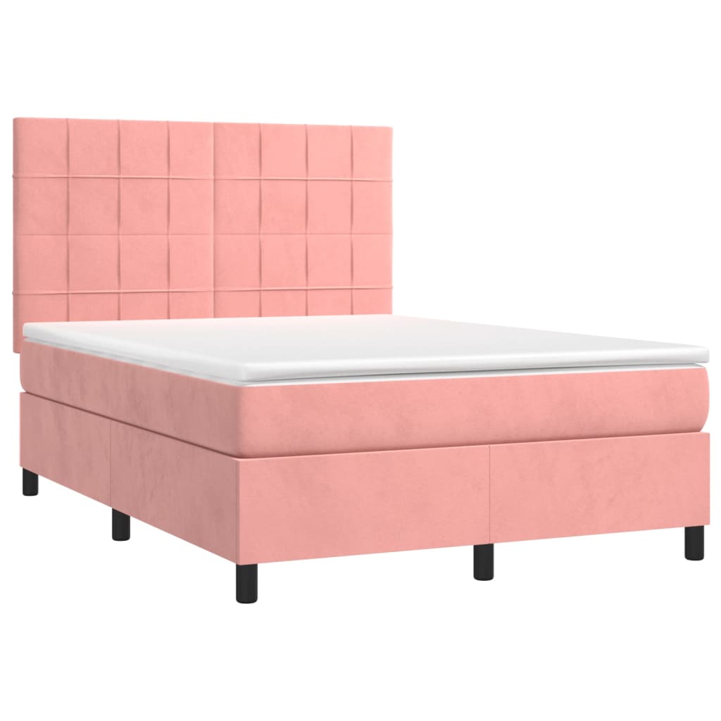 vidaXL Boxspring met matras en LED fluweel roze 140x190 cm afbeelding