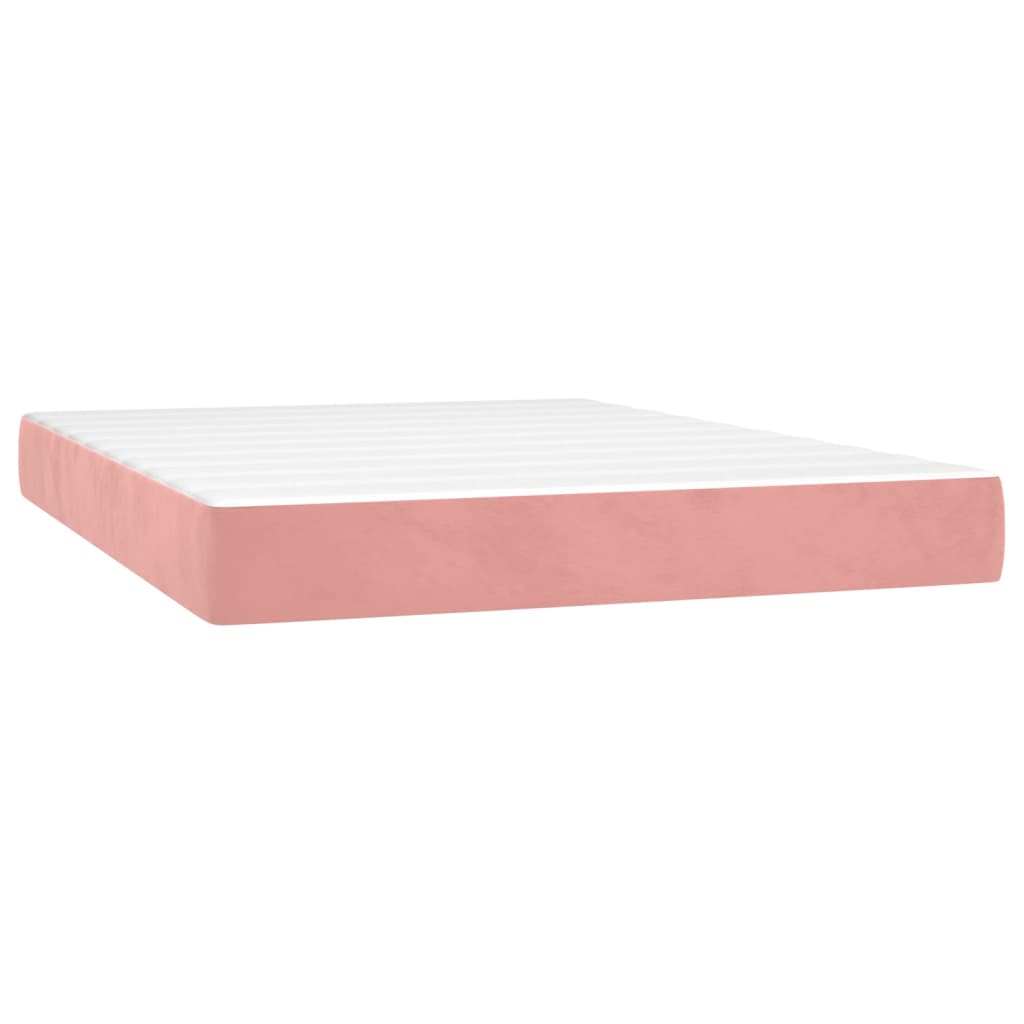 Rózsaszín bársony rugós és LED-es ágy matraccal 140x190 cm 