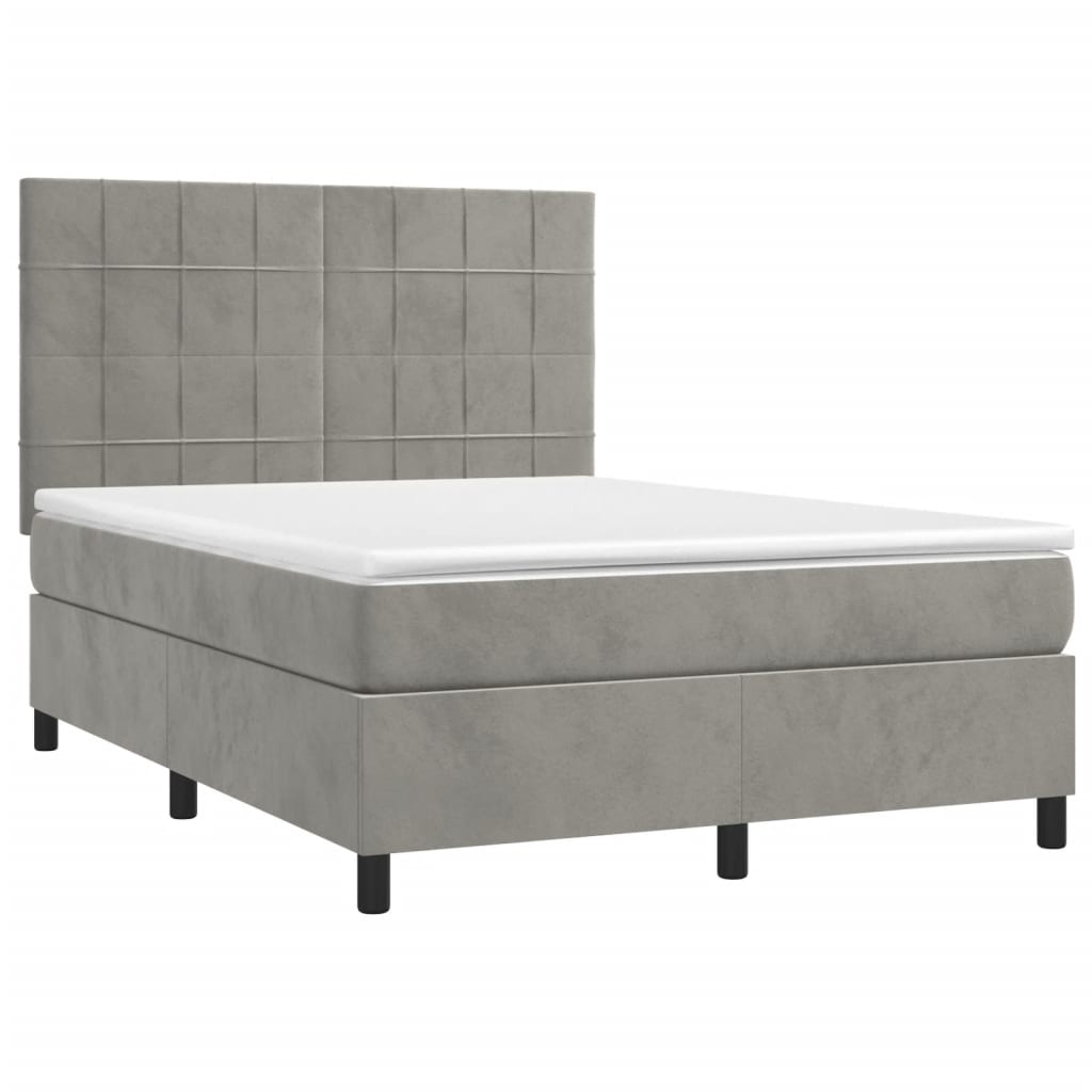 Thumbnail - vidaXL Boxspringbett mit Matratze & LED Hellgrau 140x200 cm Samt