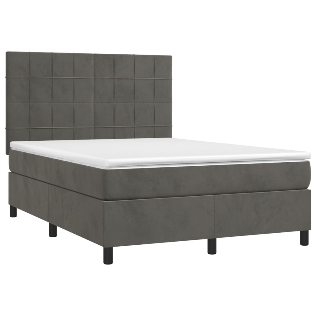 Thumbnail - vidaXL Boxspringbett mit Matratze & LED Dunkelgrau 140x200 cm Samt