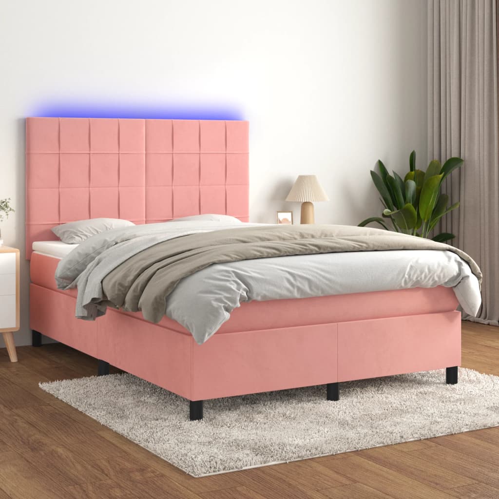 Sommier tapissier avec matelas et LED Rose 140x200 cm Velours