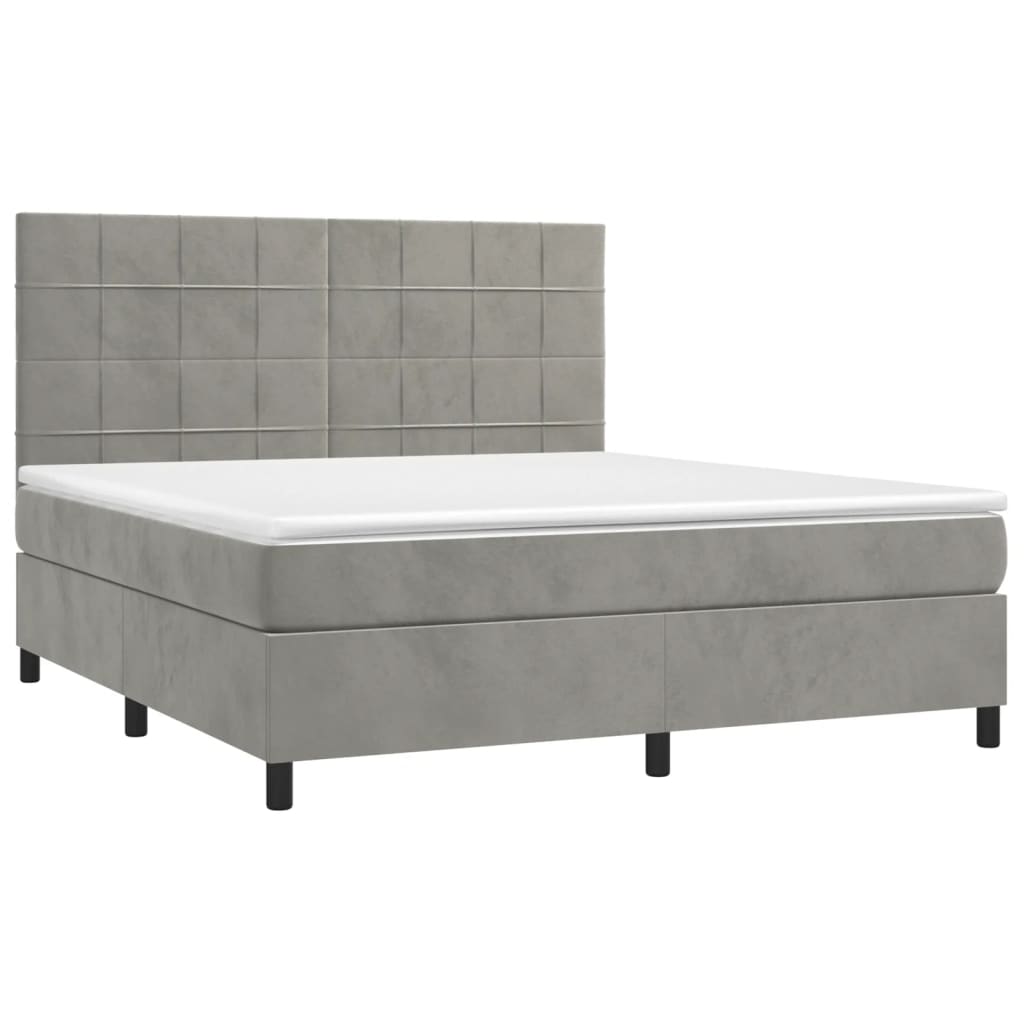 Thumbnail - vidaXL Boxspringbett mit Matratze & LED Hellgrau 160x200 cm Samt