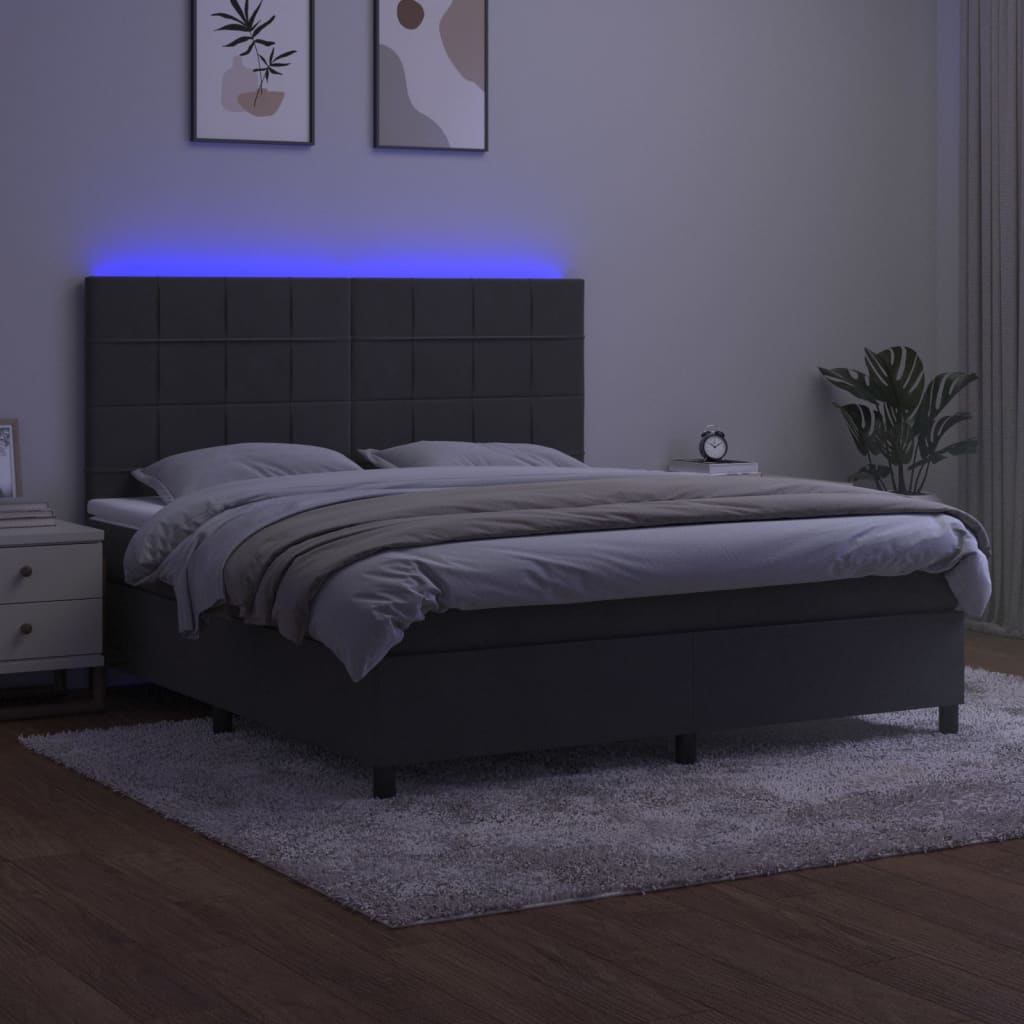 vidaXL Boxspring met matras en LED fluweel donkergrijs 160x200 cm grijs, foto 2