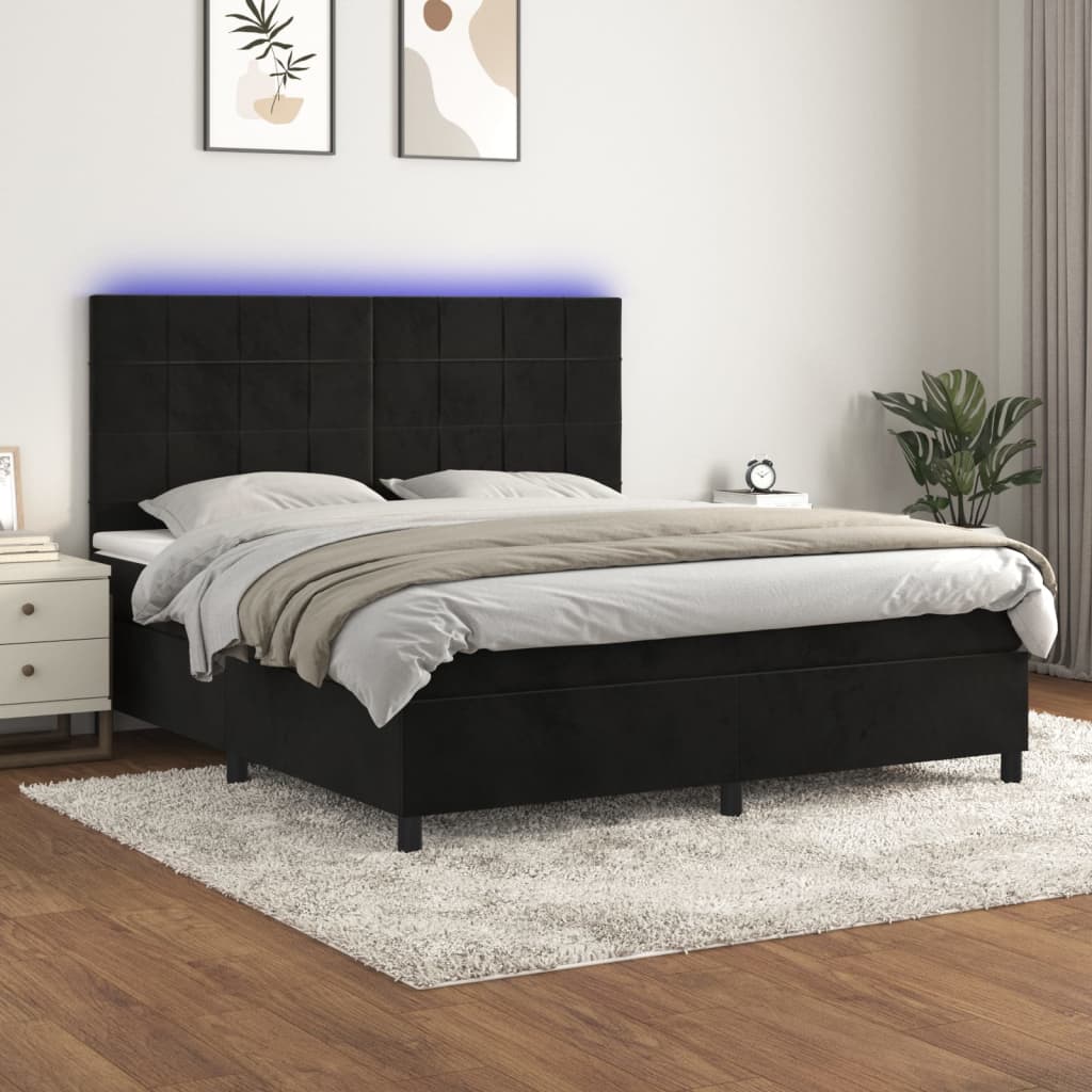 vidaXL Boxspringbett mit Matratze & LED Schwarz 160x200 cm Samt