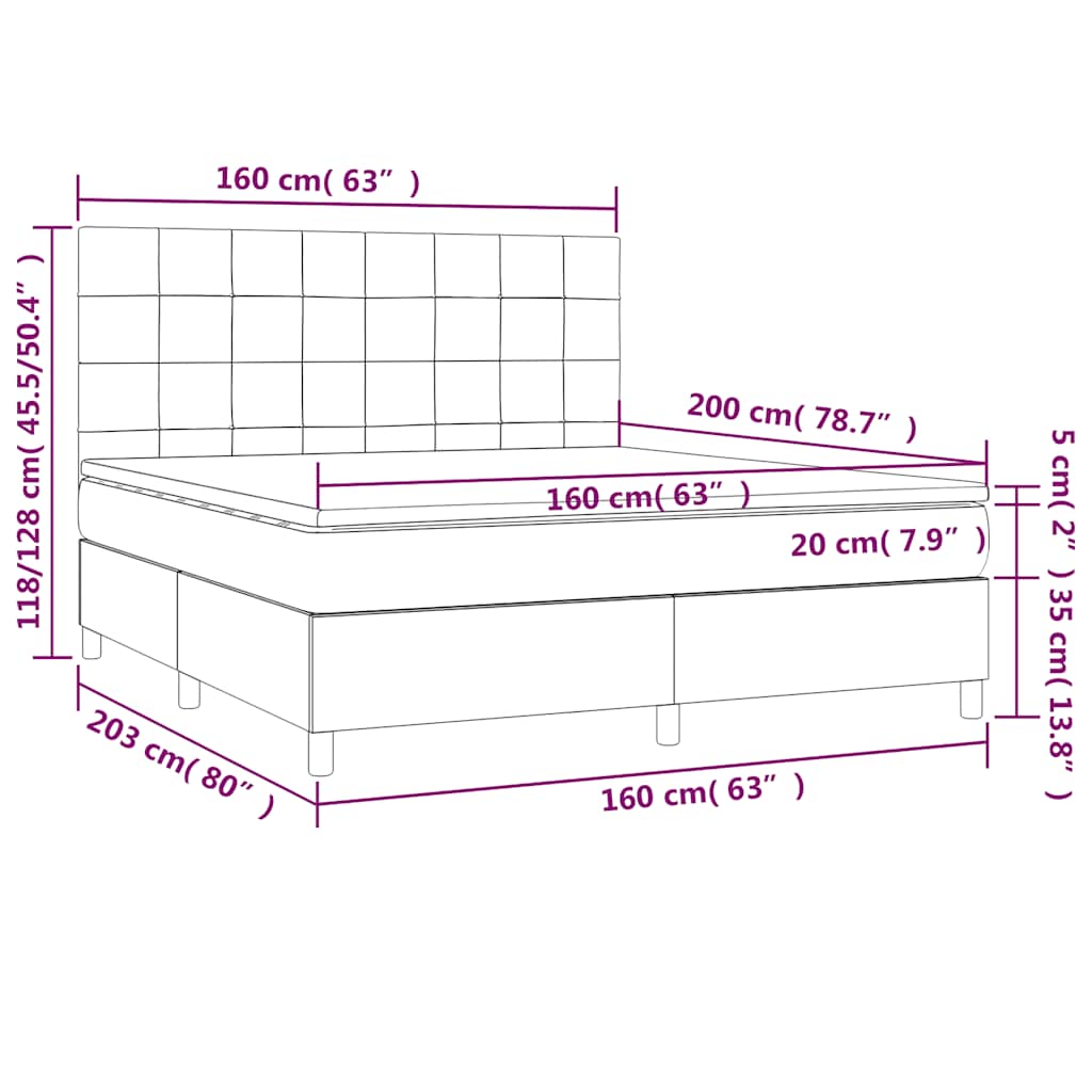 Box spring postel s matrací a LED tmavě modrá 160x200 cm samet - obrázek 9