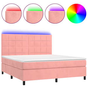 Box spring postel s matrací a LED růžová 160x200 cm samet - obrázek 2