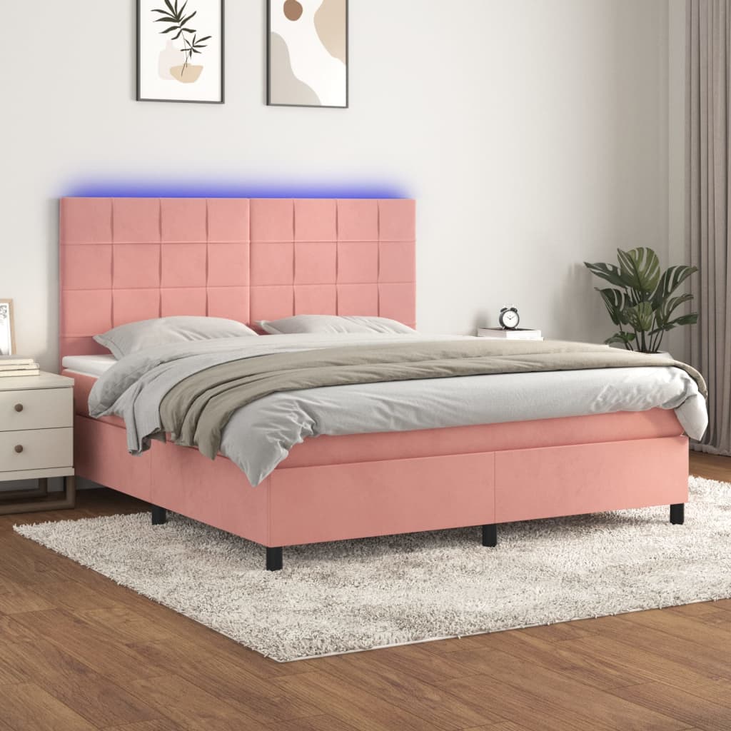 vidaXL Boxspringbett mit Matratze & LED Rosa 160x200 cm Samt