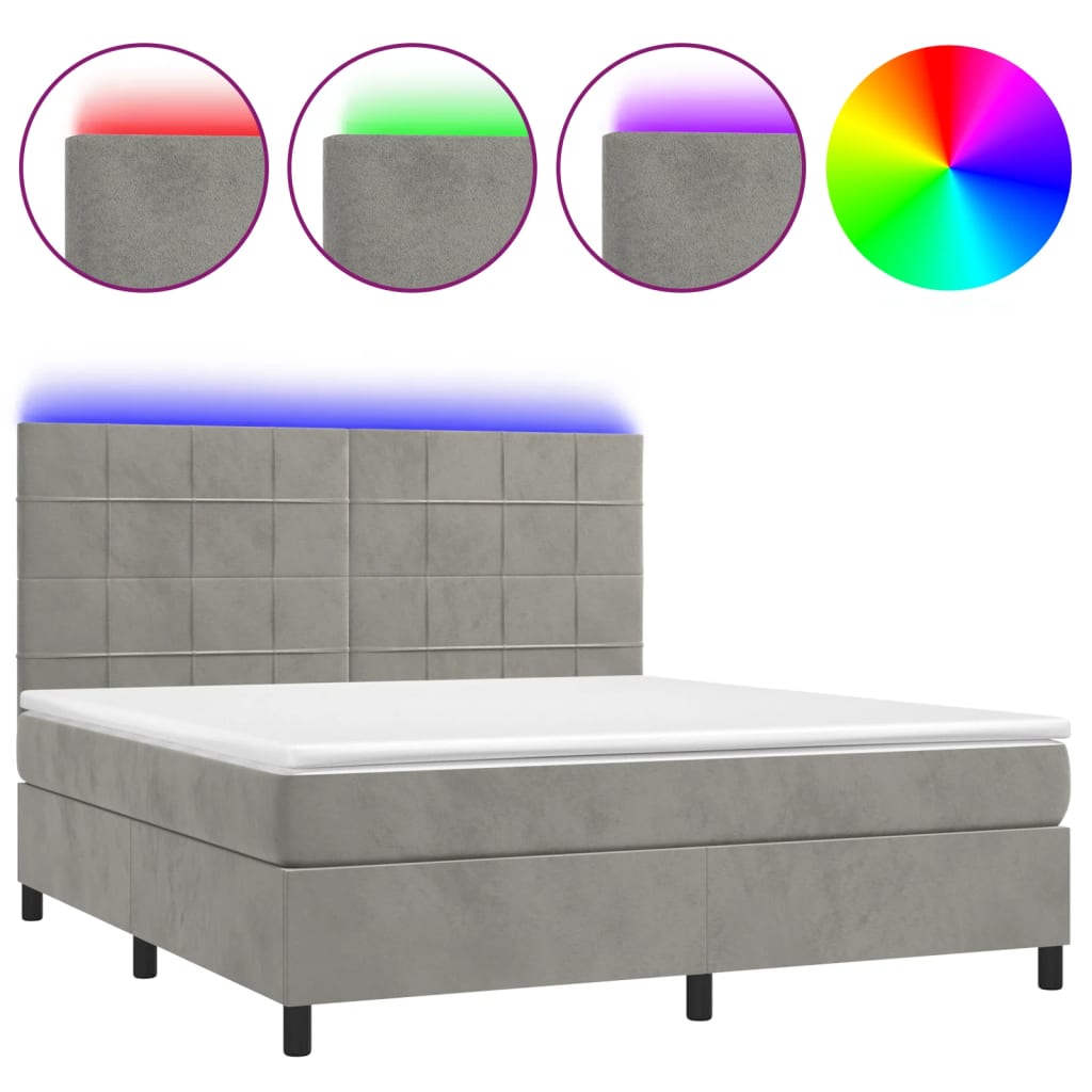 vidaXL Boxspring met matras en LED fluweel lichtgrijs 180x200 cm