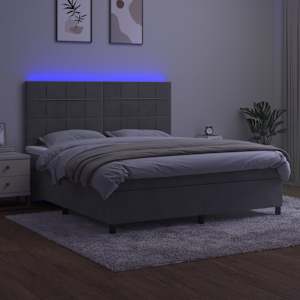 Box spring postel s matrací a LED světle šedá 180x200 cm samet - obrázek 4