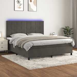 Box spring postel s matrací a LED tmavě šedá 180x200 cm samet - obrázek 1