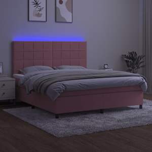 Box spring postel s matrací a LED růžová 180x200 cm samet - obrázek 4