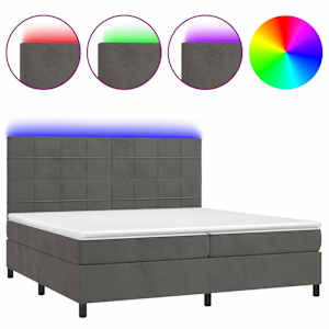 Box spring postel s matrací a LED tmavě šedá 200x200 cm samet - obrázek 2
