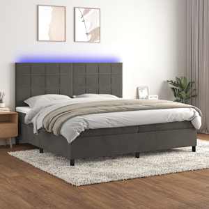 Box spring postel s matrací a LED tmavě šedá 200x200 cm samet - obrázek 1