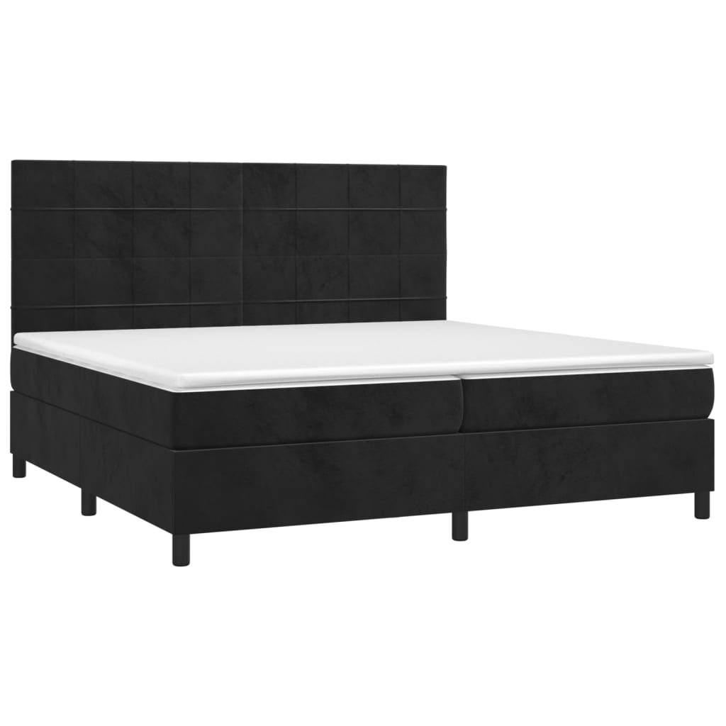 Box spring postel s matrací a LED černá 200x200 cm samet