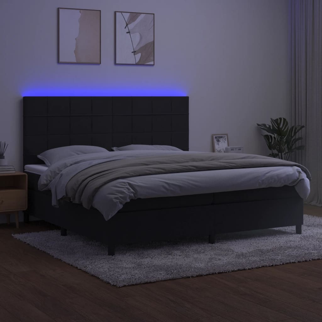 Box spring postel s matrací a LED černá 200x200 cm samet