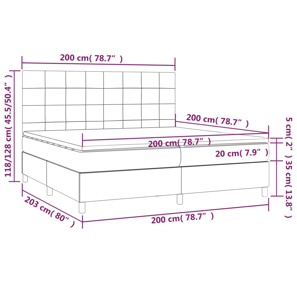 Box spring postelja z vzmetnico LED črna 200x200 cm žamet