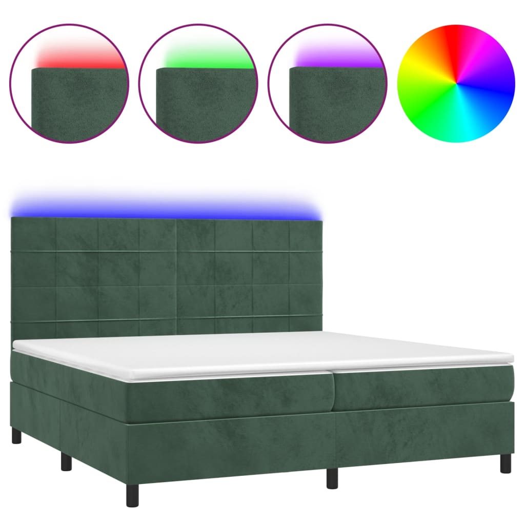 vidaXL Boxspring met matras en LED fluweel donkergroen 200x200 cm