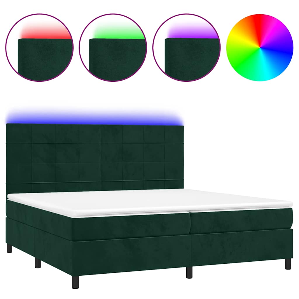vidaXL Boxspring met matras en LED fluweel donkergroen 200x200 cm groen, foto 3
