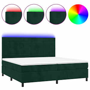 Box spring postel s matrací a LED tmavě zelená 200x200 cm samet - obrázek 2