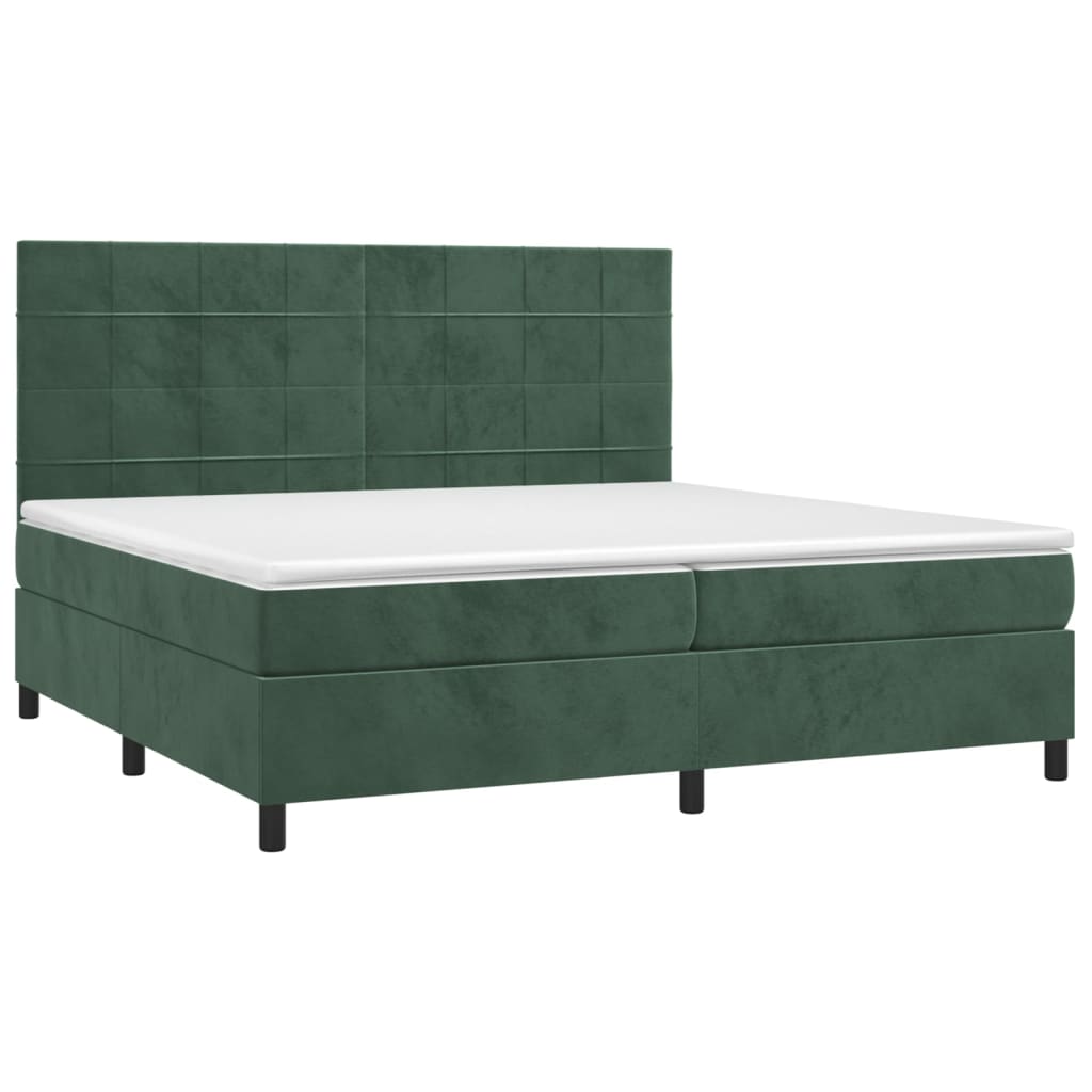 vidaXL Boxspring met matras en LED fluweel donkergroen 200x200 cm afbeelding