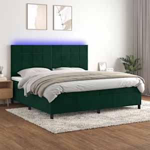 Box spring postel s matrací a LED tmavě zelená 200x200 cm samet - obrázek 1