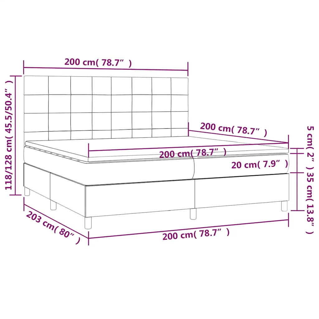 Box spring postel s matrací a LED tmavě modrá 200x200 cm samet - obrázek 9