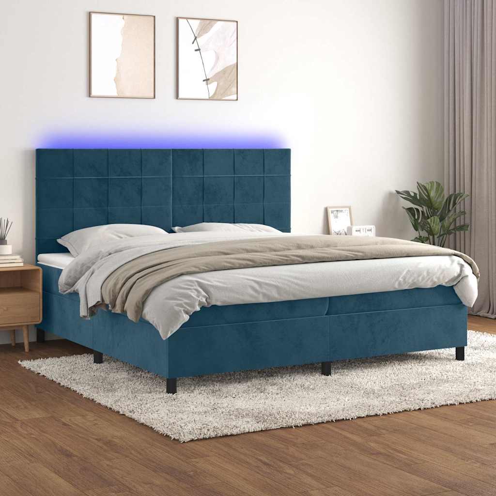 vidaXL Boxspringbett mit Matratze & LED Dunkelblau 200x200 cm Samt