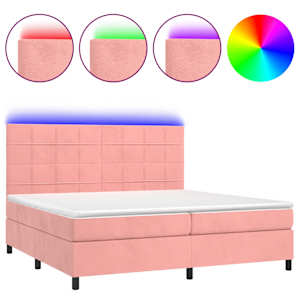 Box spring postel s matrací a LED růžová 200x200 cm samet - obrázek 2