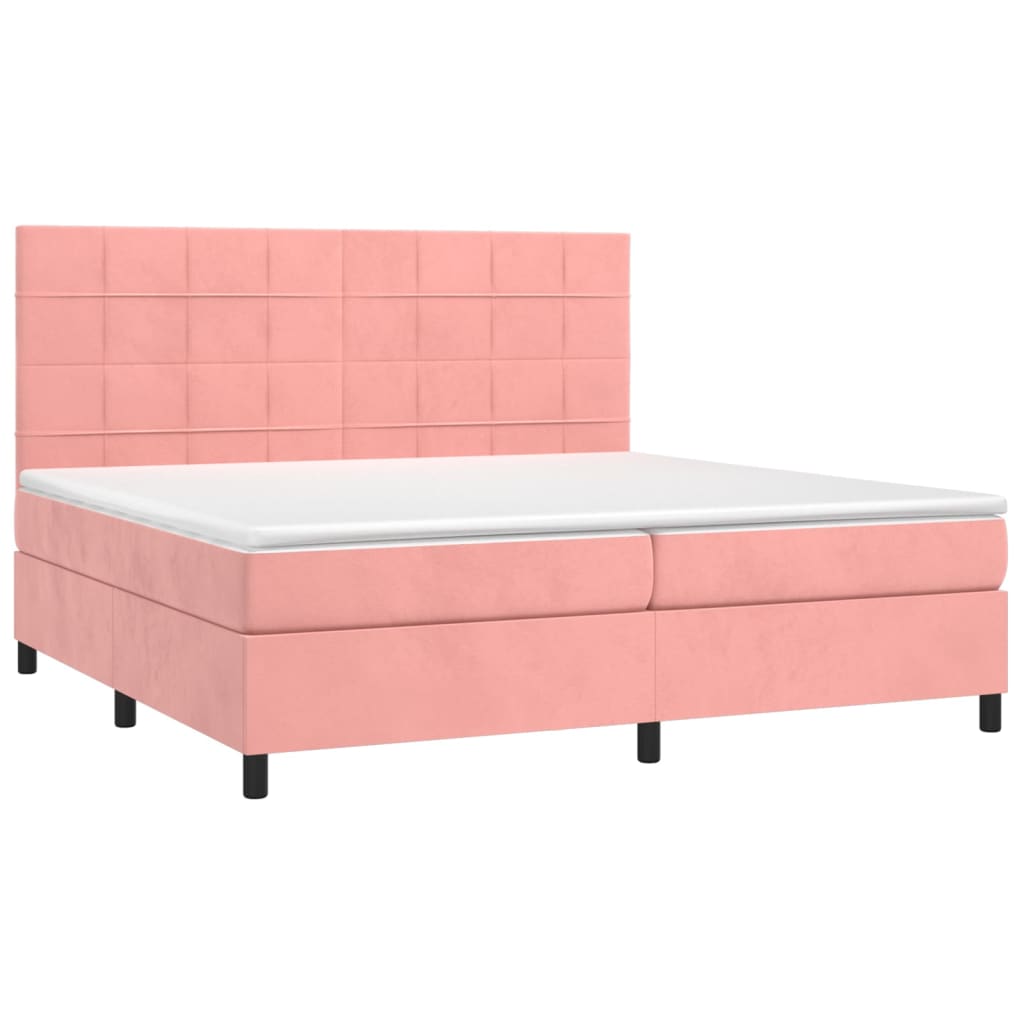 vidaXL Boxspring met matras en LED fluweel roze 200x200 cm afbeelding