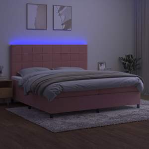 Box spring postel s matrací a LED růžová 200x200 cm samet - obrázek 4