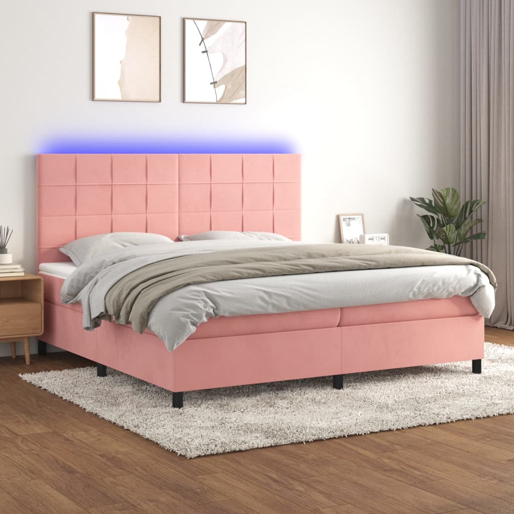Sommier tapissier avec matelas et LED Rose 200x200 cm Velours